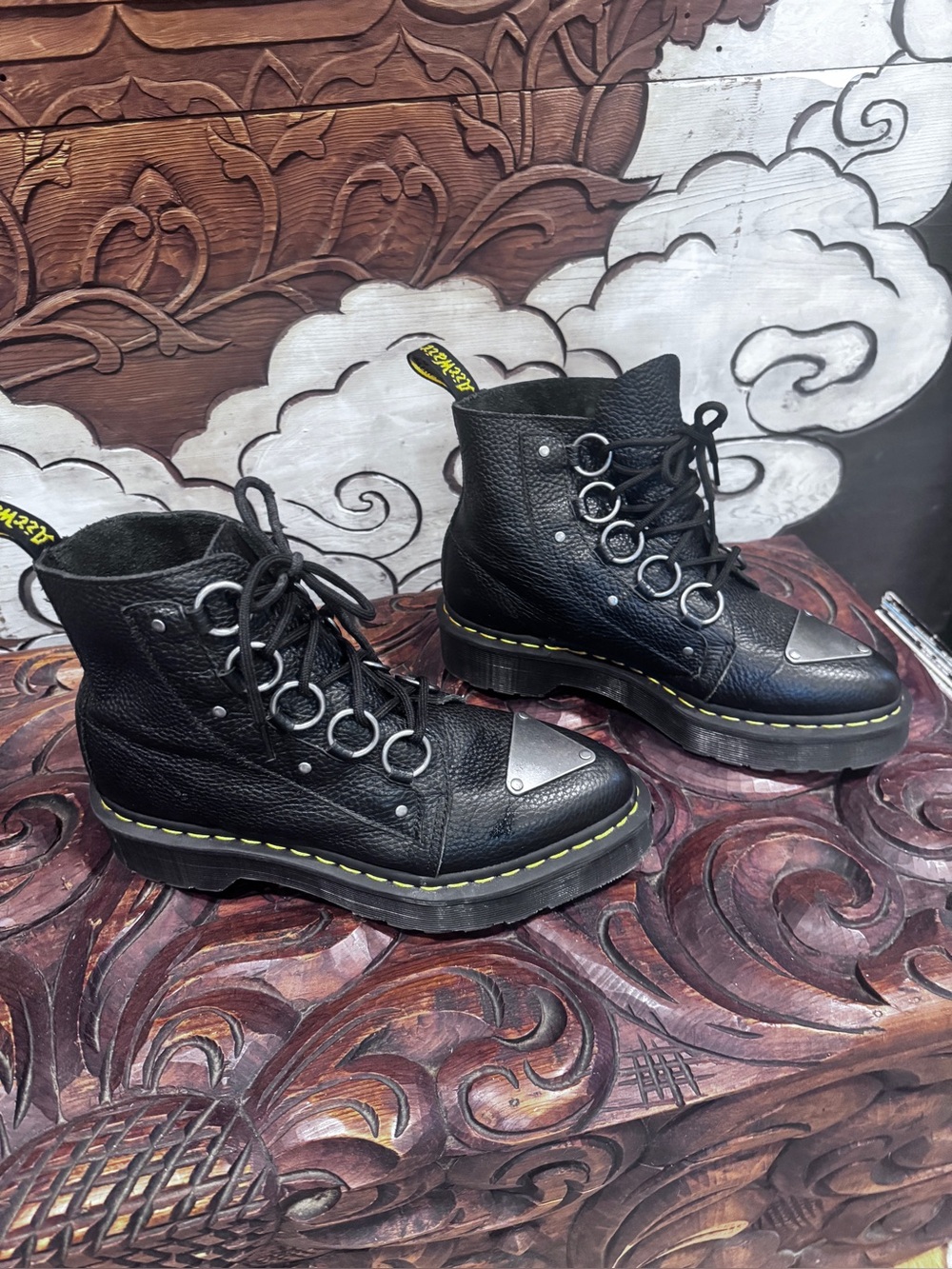 Dr. Martens Farylle aunt sally Black Leather combat boots  with Metal Toe Plates - Picture 2 of 12